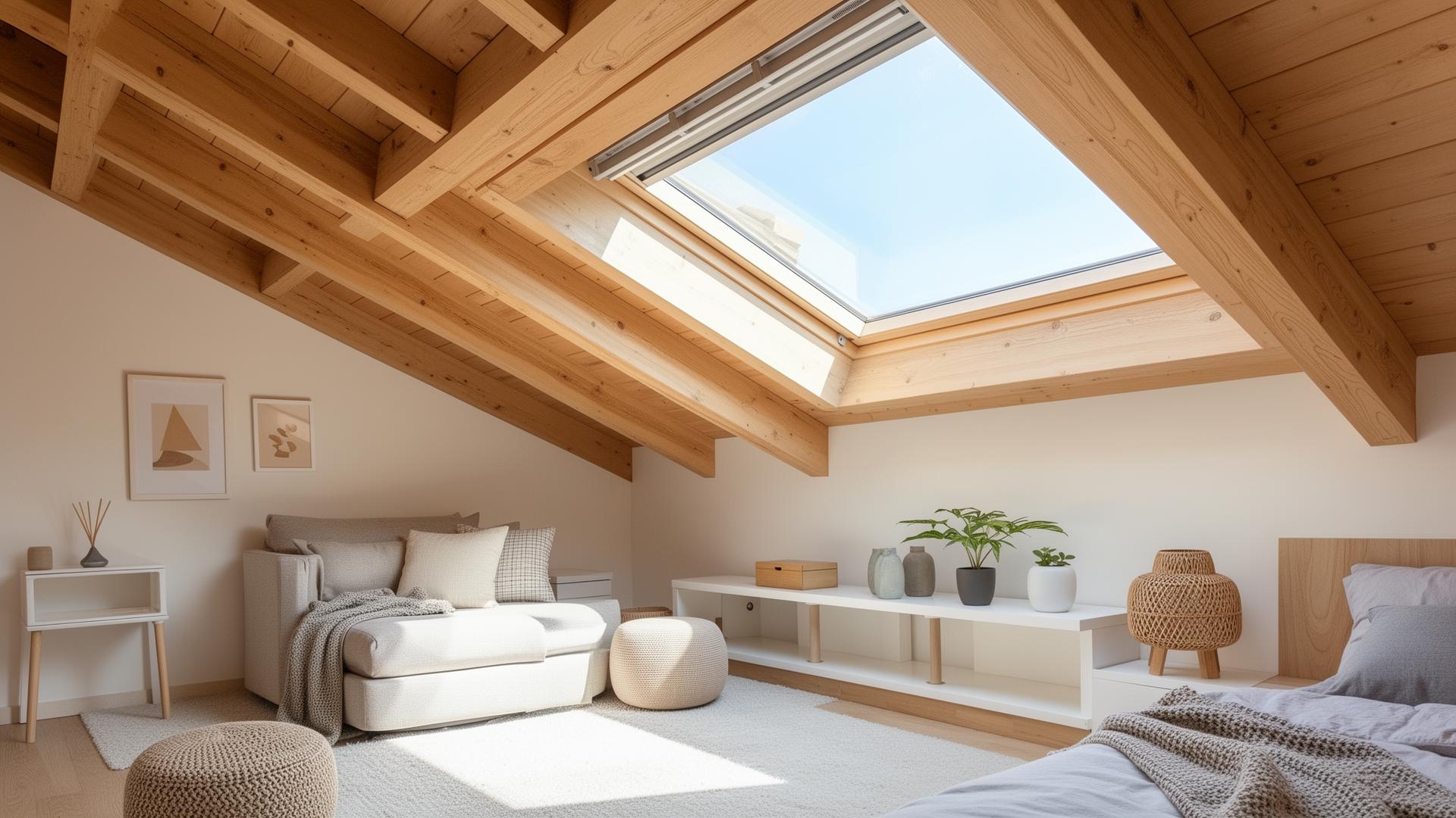 Lichte zolderruimte met een geplaatst VELUX dakraam
