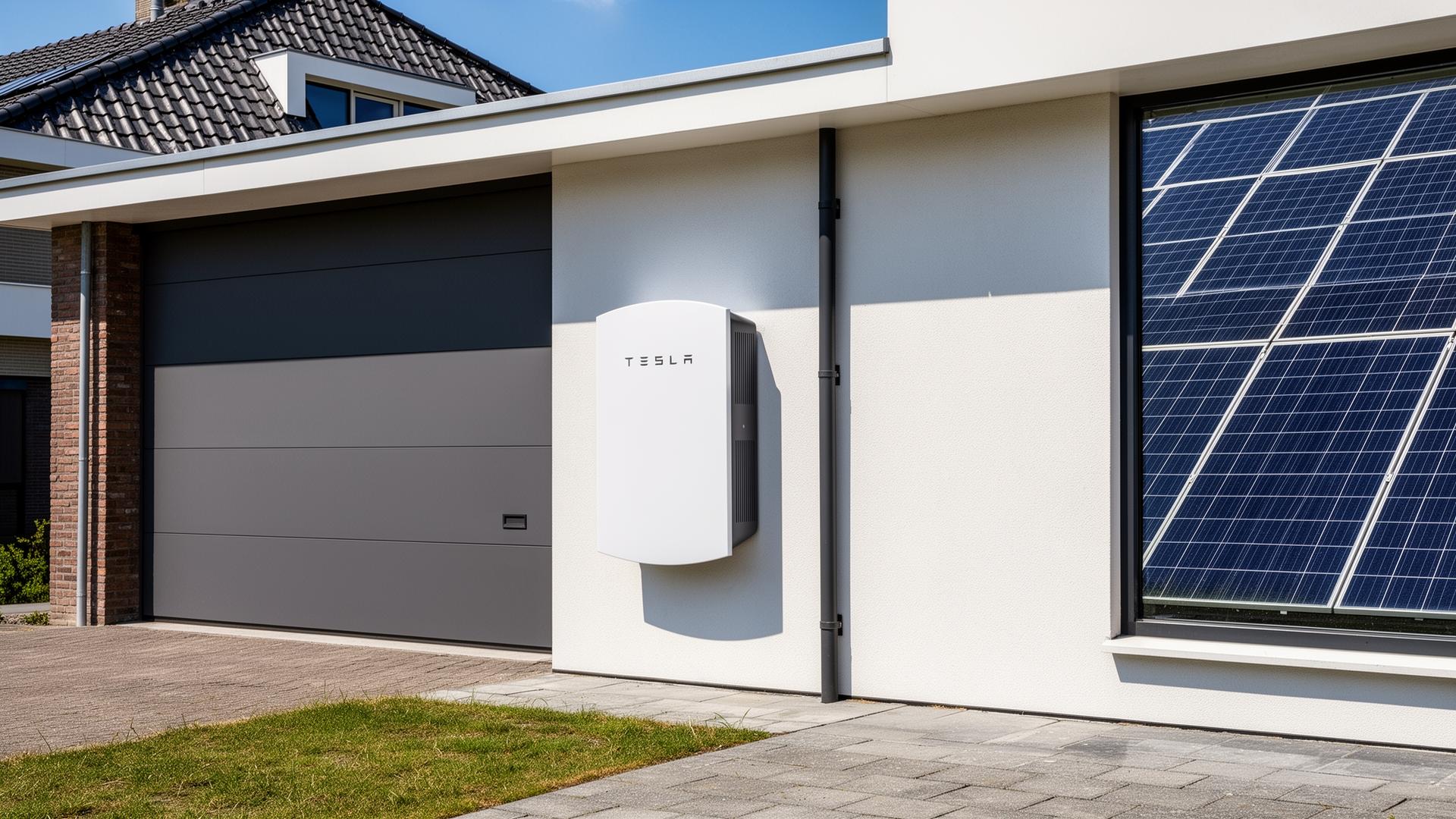 Tesla Powerwall 3P thuisbatterij geïnstalleerd bij een moderne woning
